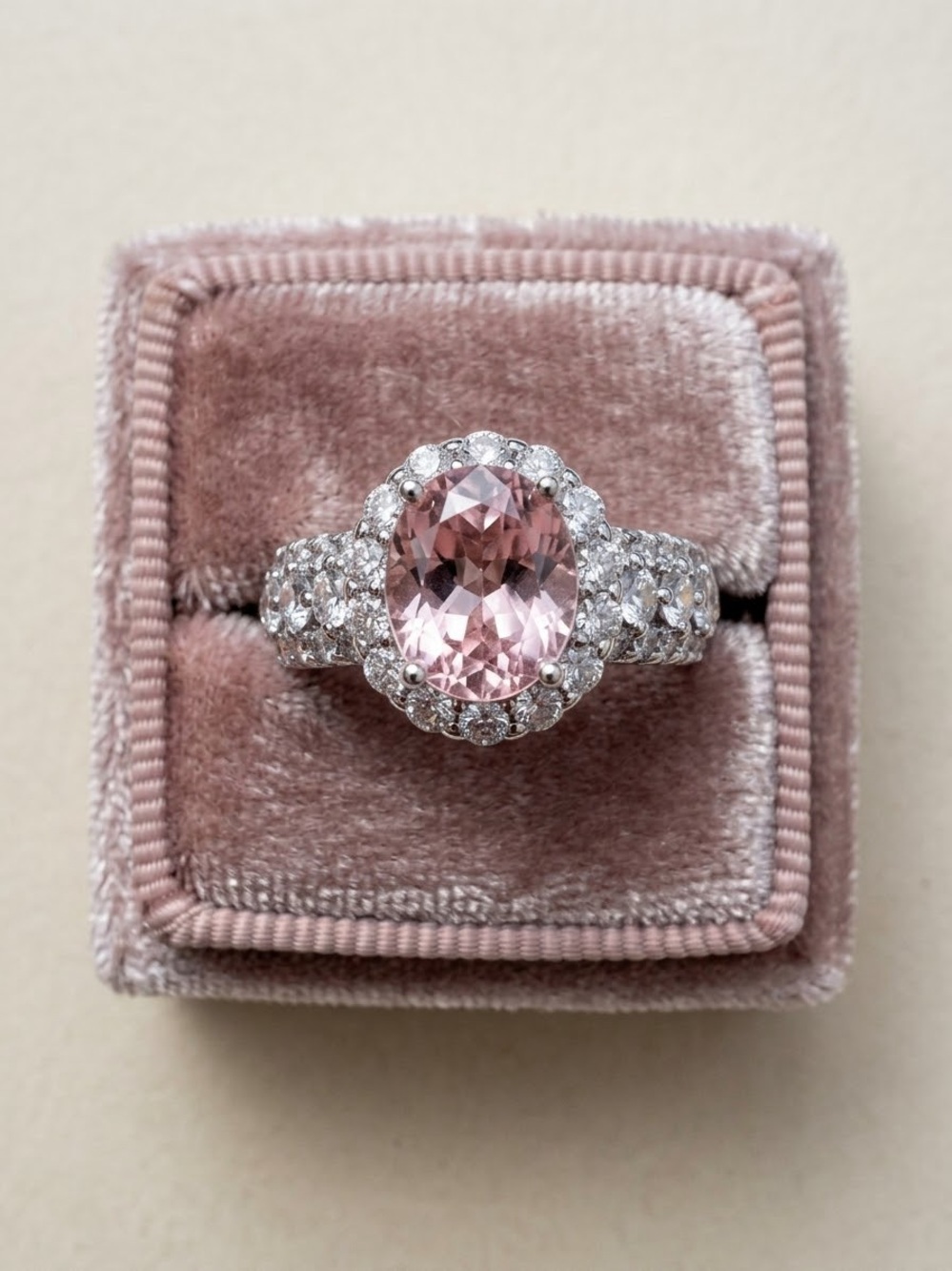 Brand New S925 Silver Pink Oval CZ Statement Ring with Adjustable Band